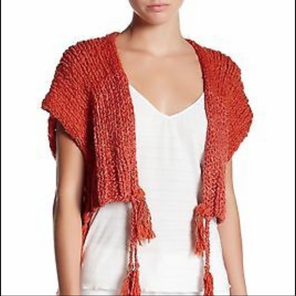 Free People Chunk Knit Tassels Away Shrug